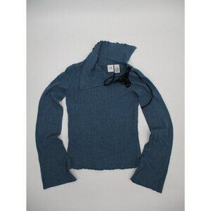 Armani Exchange Womens Sweater Small Blue Lace Up Accent Long Sleeves Bell Knit